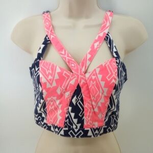 Flying Tomato Aztec Tribal Festival Concert Cotton Spandex Cut Out Crop Top S